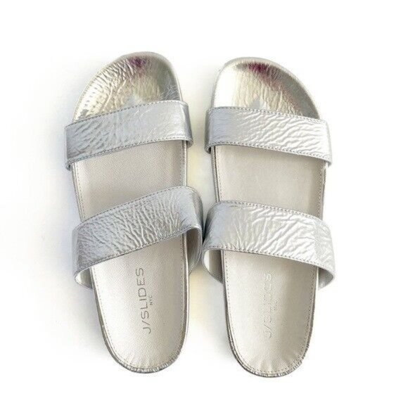 J Slides Edie Sandals Silver Leather Platform Slip On Double Strap in Size 7.5 - Picture 5 of 15